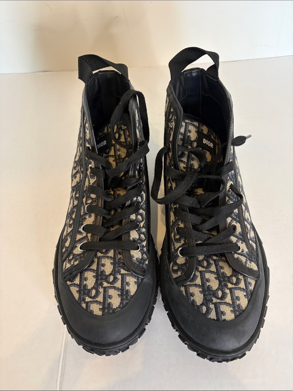 Black Beige Oblique Canvas High Top Sneakers Womens Platform Shoes 9.5